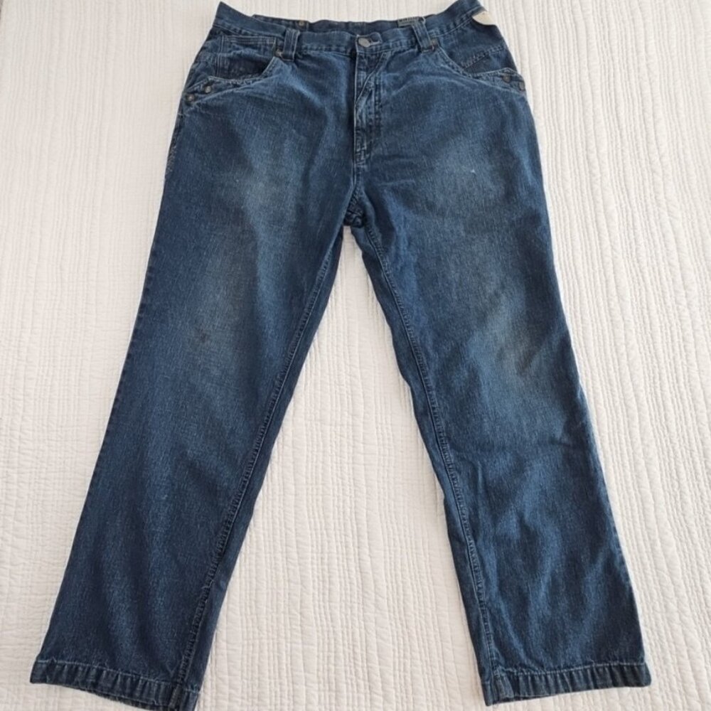 Raider Infringement Jeans Men's 32x32 Blue Baggy Y2K Wide Leg Pants‎ Streetwear